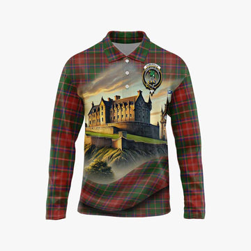 Somerville Tartan Family Crest Long Sleeve Polo Shirt with Scottish Ancient Castle Style
