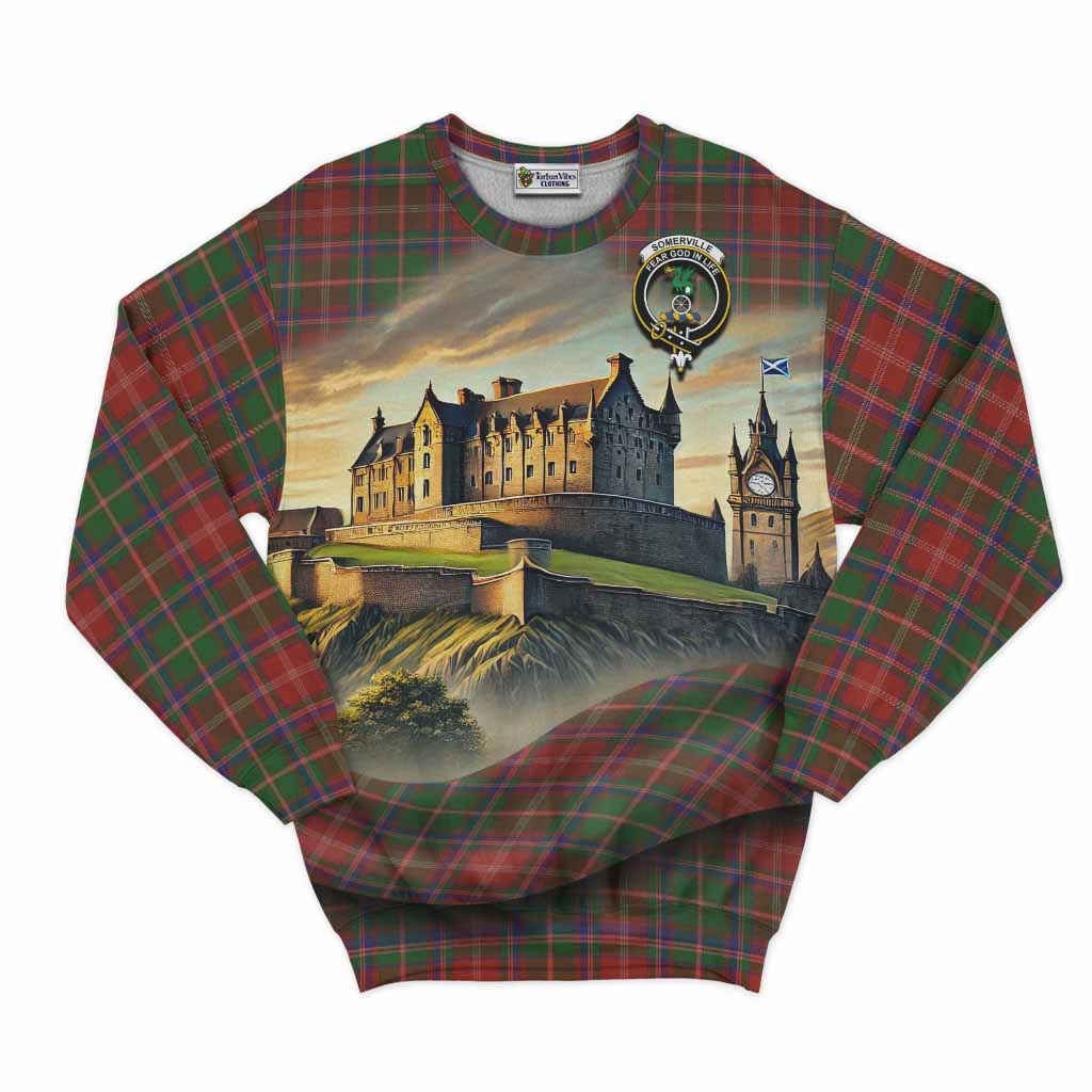 Tartan Vibes Clothing Somerville Tartan Family Crest Sweatshirt with Scottish Ancient Castle Style
