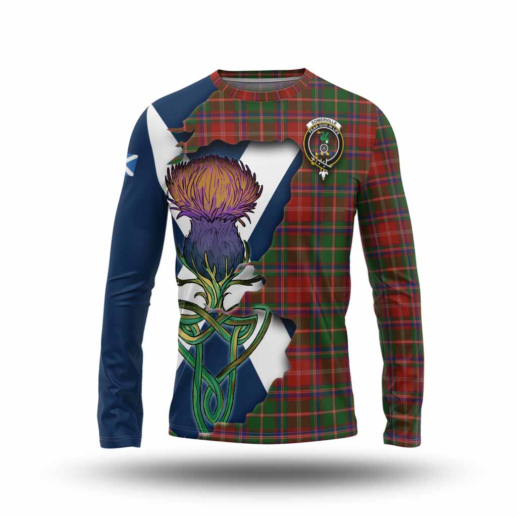 Tartan Vibes Clothing Somerville Tartan Family Crest Long Sleeve T-Shirt Scottish Thistle Celtic Inspired