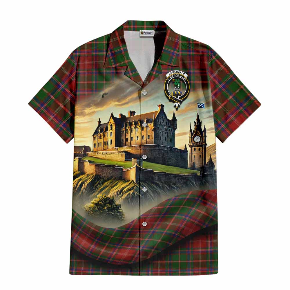 Tartan Vibes Clothing Somerville Tartan Family Crest Short Sleeve Button Shirt with Scottish Ancient Castle Style