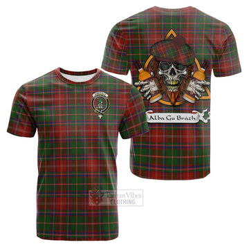 Tartan Vibes Clothing Somerville Tartan Cotton T-shirt with Family Crest and Bearded Skull Holding Bottles of Whiskey