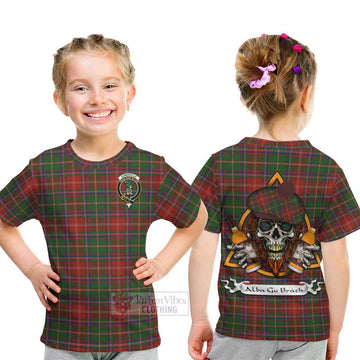 Tartan Vibes Clothing Somerville Tartan Kid T-Shirt with Family Crest and Bearded Skull Holding Bottles of Whiskey