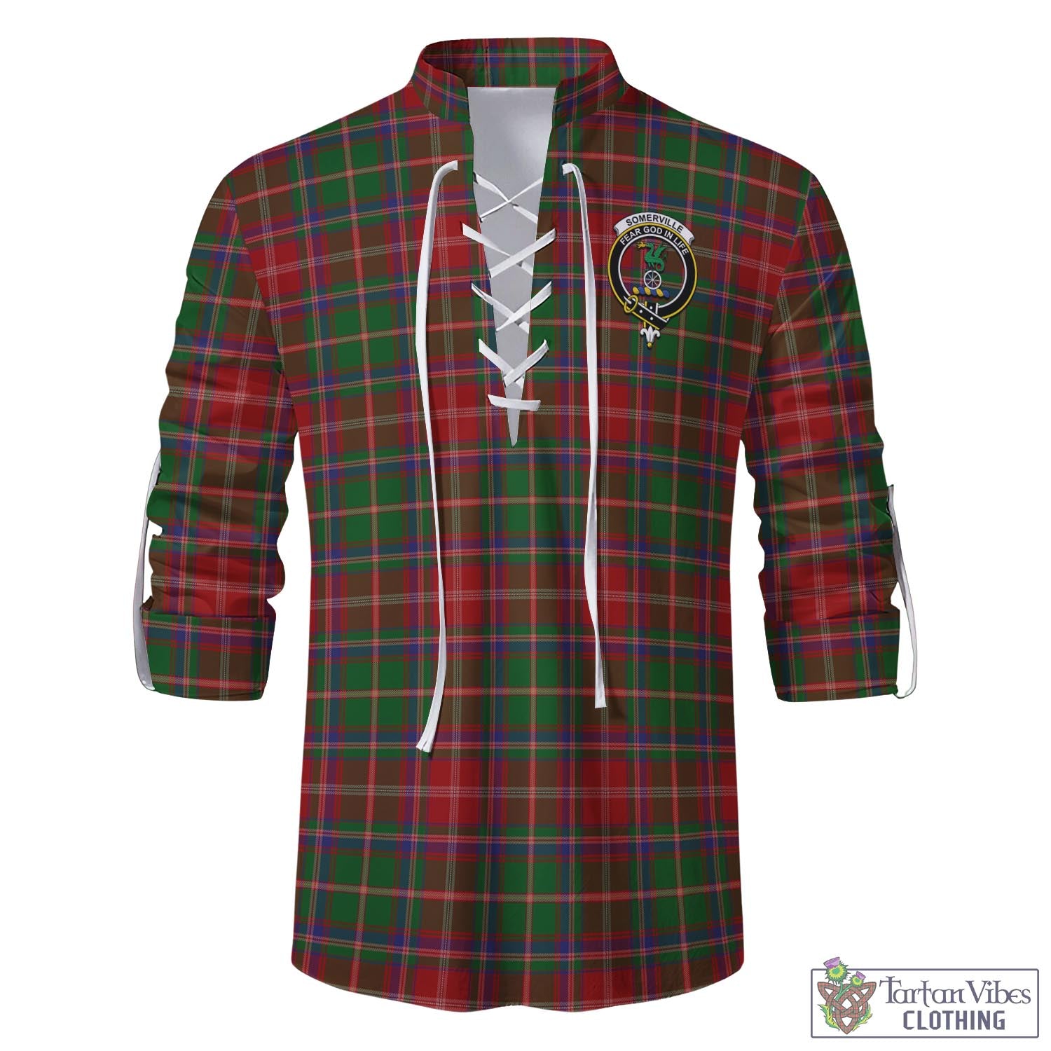 Tartan Vibes Clothing Somerville Tartan Men's Scottish Traditional Jacobite Ghillie Kilt Shirt with Family Crest