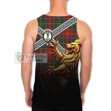 Tartan Vibes Clothing Somerville Crest Tartan Men's Tank Top with Golden Lion Emblem Celtic Style