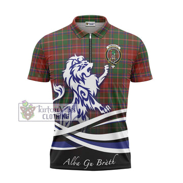Somerville Tartan Zipper Polo Shirt with Alba Gu Brath Regal Lion Emblem - Tartanvibesclothing Shop