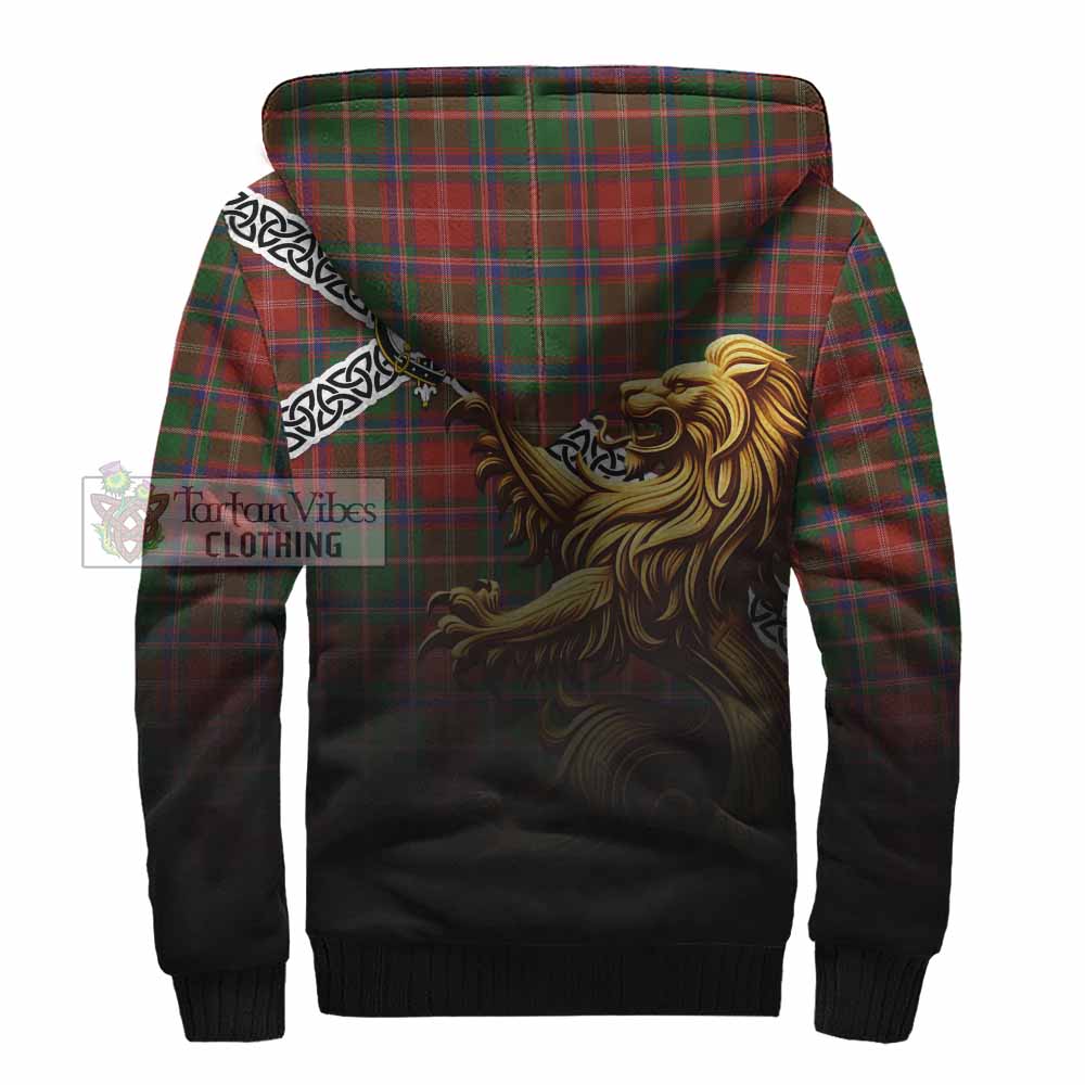 Tartan Vibes Clothing Somerville Crest Tartan Sherpa Hoodie with Golden Lion Emblem Celtic Style