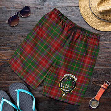 Somerville Tartan Mens Shorts with Family Crest