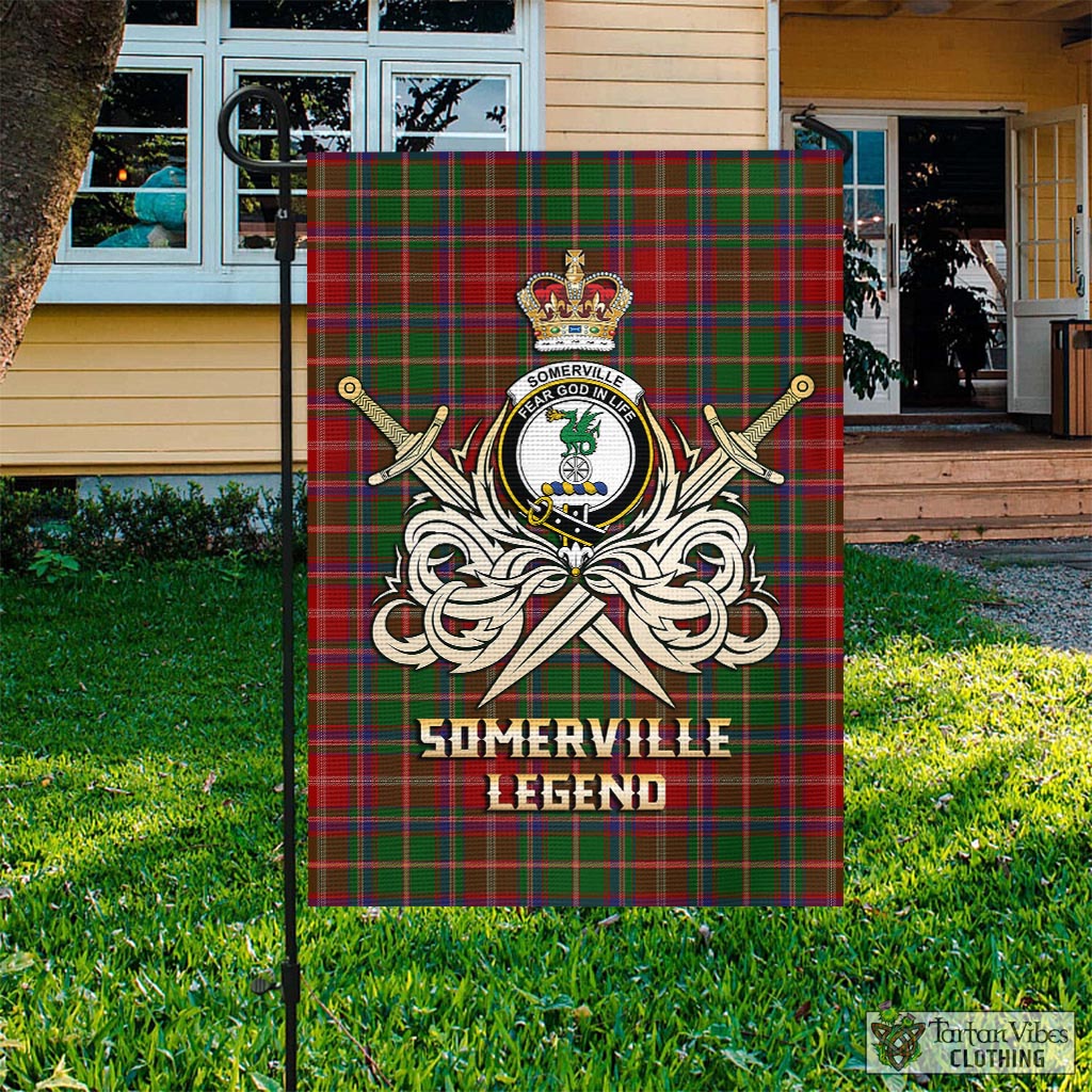 Tartan Vibes Clothing Somerville Tartan Flag with Clan Crest and the Golden Sword of Courageous Legacy