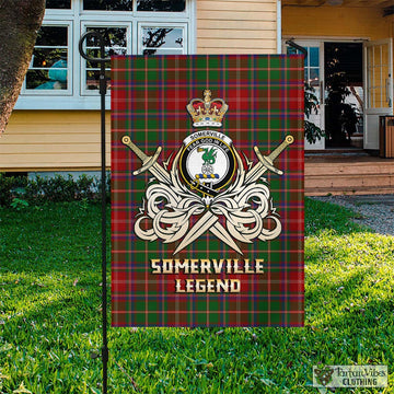 Somerville Tartan Flag with Clan Crest and the Golden Sword of Courageous Legacy
