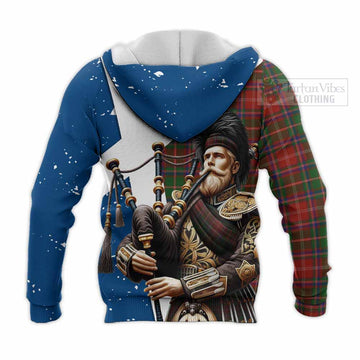 Tartan Vibes Clothing Somerville Tartan Knitted Hoodie with Family Crest Scottish Bagpiper Vibes