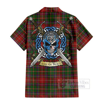 Tartan Vibes Clothing Somerville Tartan Short Sleeve Button Shirt with Family Crest Celtic Skull Style