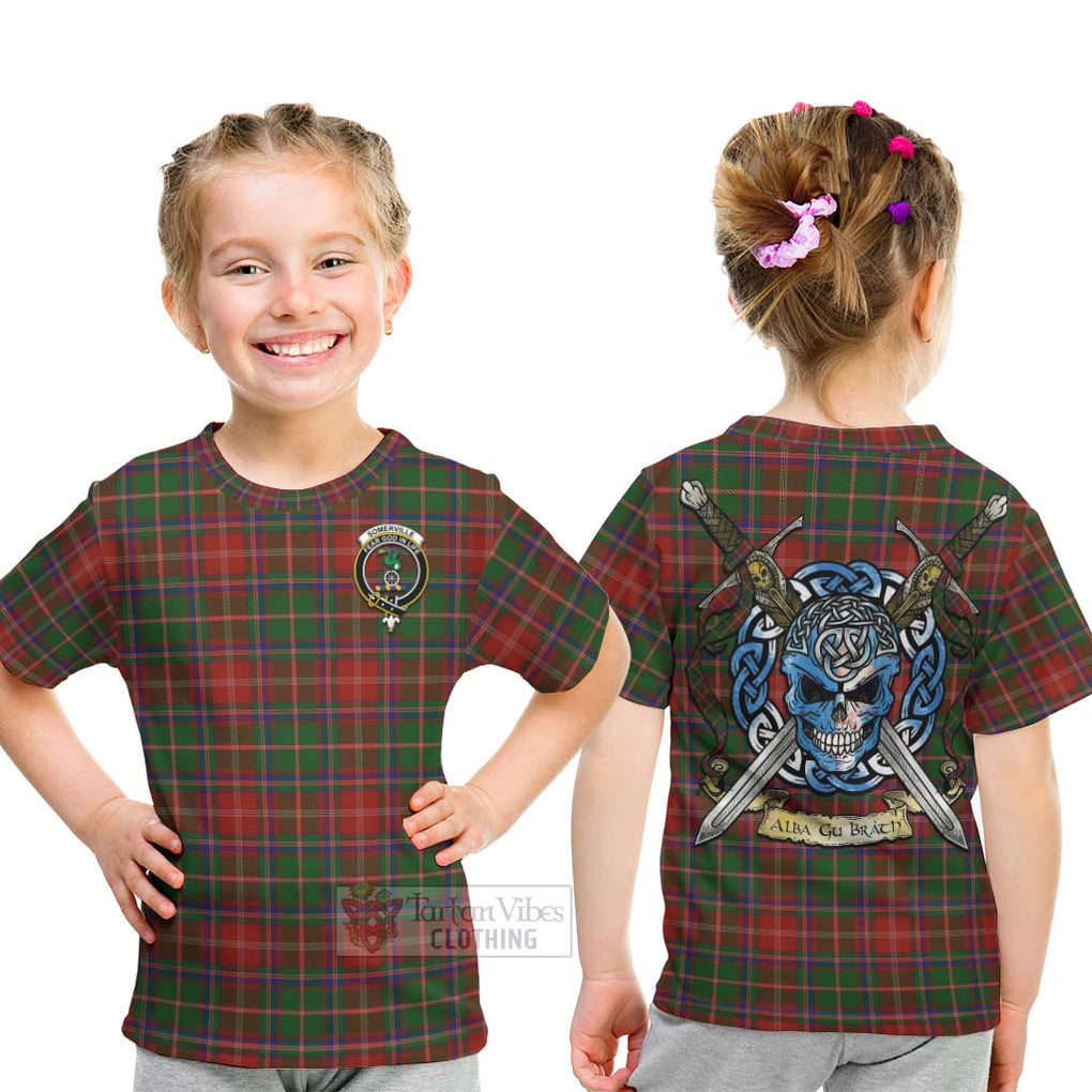 Tartan Vibes Clothing Somerville Tartan Kid T-Shirt with Family Crest Celtic Skull Style