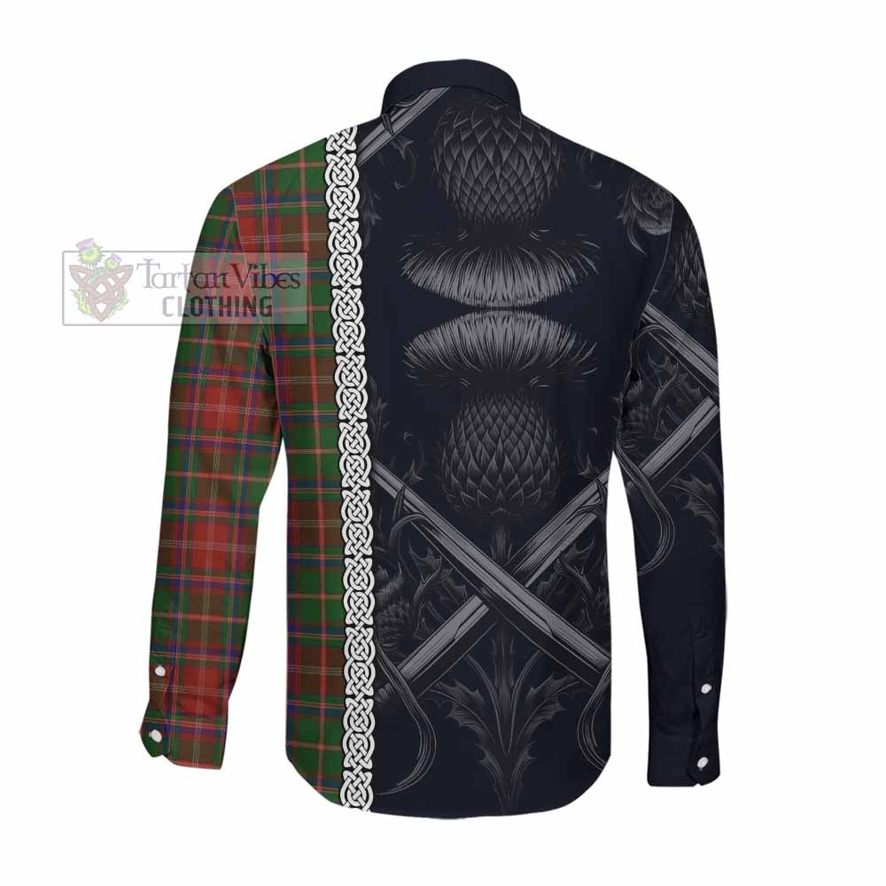 Tartan Vibes Clothing Somerville Tartan Long Sleeve Button Shirt with Family Crest Cross Sword Thistle Celtic Vibes