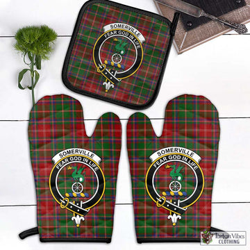 Somerville Tartan Combo Oven Mitt & Pot-Holder with Family Crest Combo 1 Oven Mitt & 1 Pot-Holder Black - Tartan Vibes Clothing