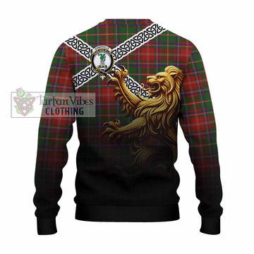 Somerville Crest Tartan Knitted Sweater with Golden Lion Emblem Celtic Style