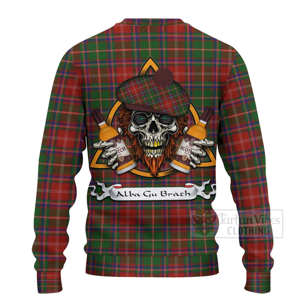 Tartan Vibes Clothing Somerville Tartan Knitted Sweater with Family Crest and Bearded Skull Holding Bottles of Whiskey