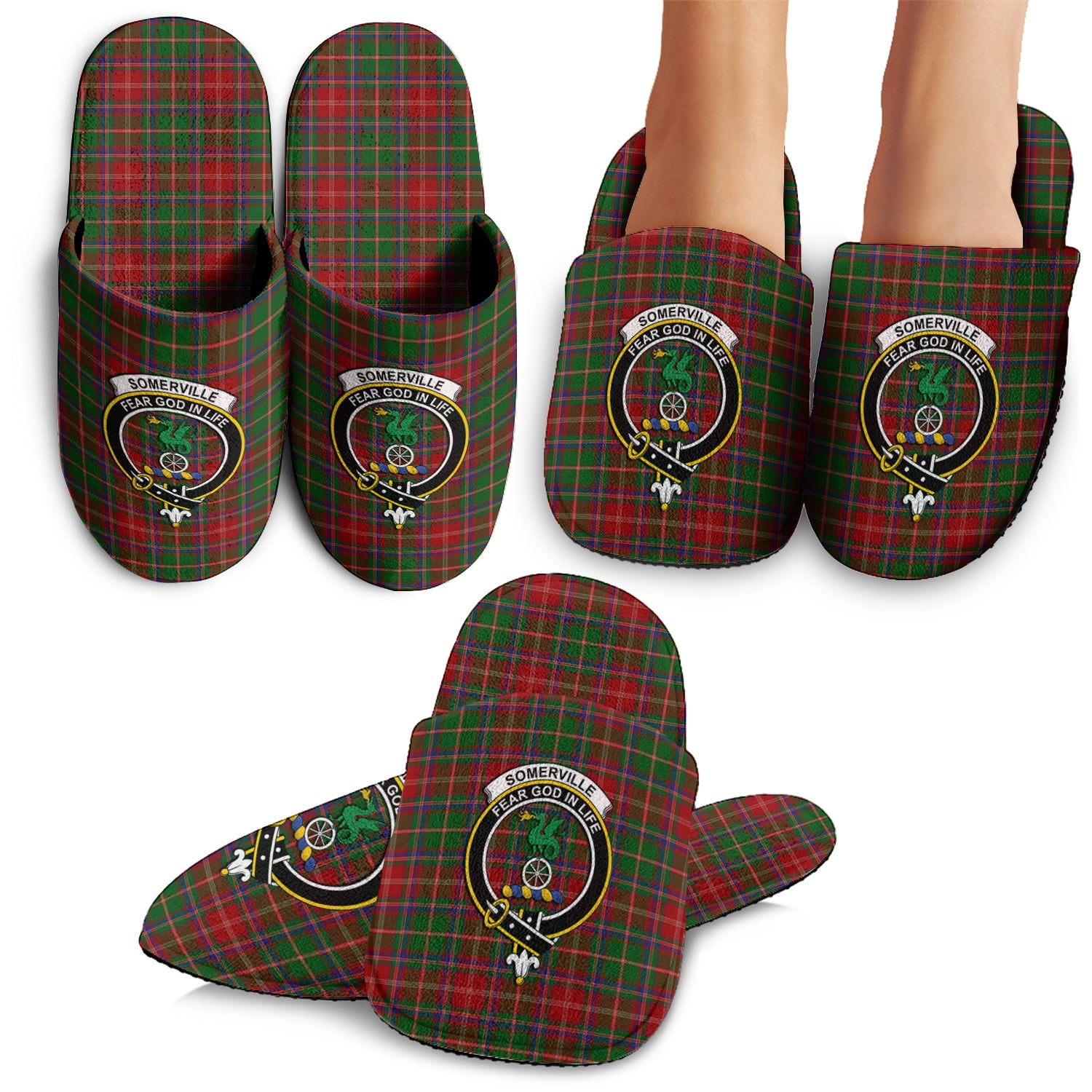 Somerville Tartan Home Slippers with Family Crest - Tartanvibesclothing Shop