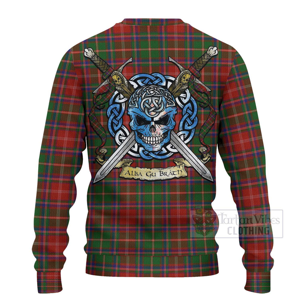 Tartan Vibes Clothing Somerville Tartan Knitted Sweater with Family Crest Celtic Skull Style
