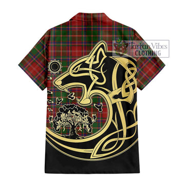 Somerville Tartan Short Sleeve Button Shirt with Family Crest Celtic Wolf Style - Tartan Vibes Clothing