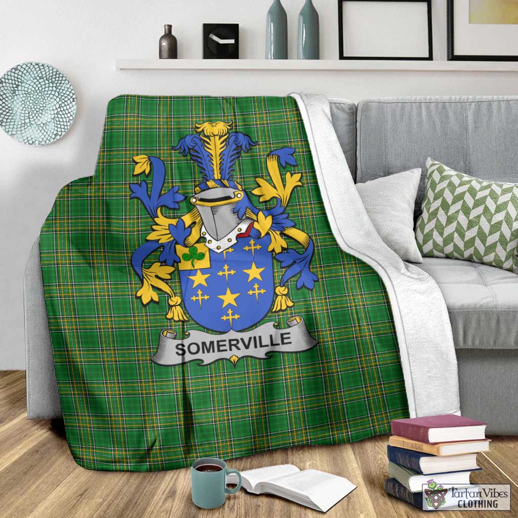 Tartan Vibes Clothing Somerville Irish Clan Tartan Blanket with Coat of Arms