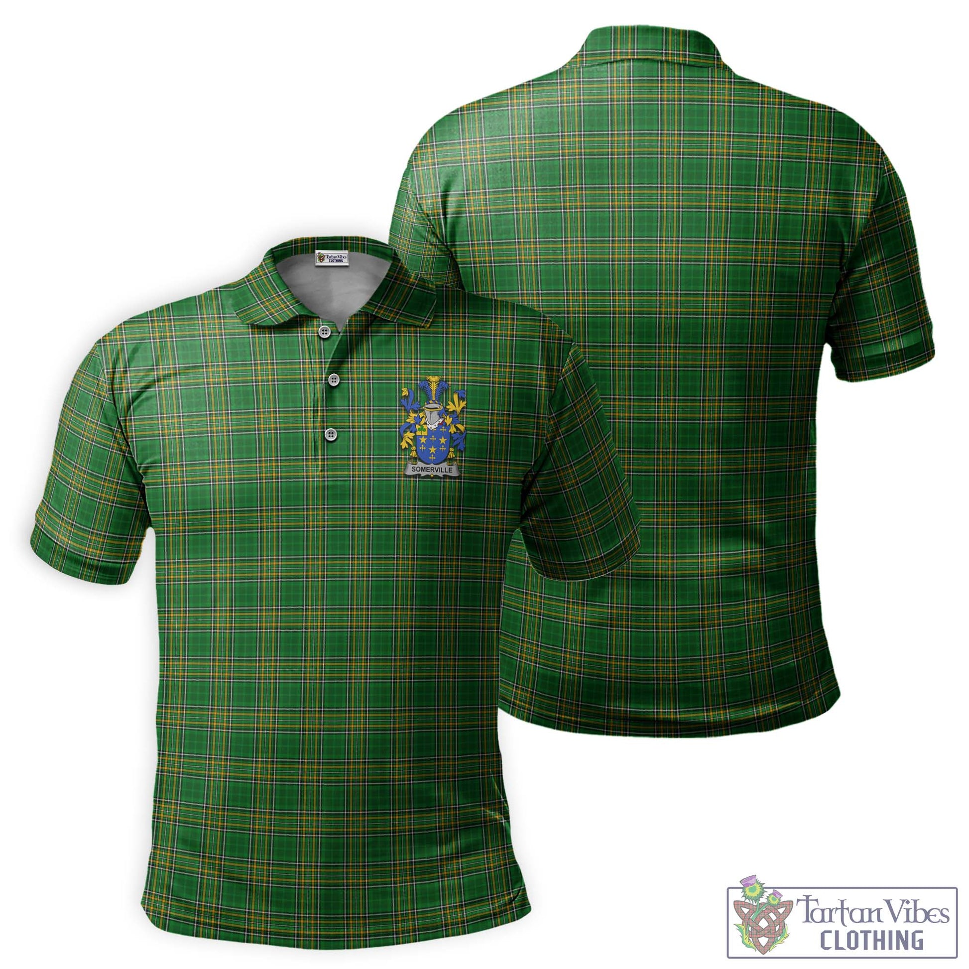 Tartan Vibes Clothing Somerville Ireland Clan Tartan Polo Shirt with Coat of Arms