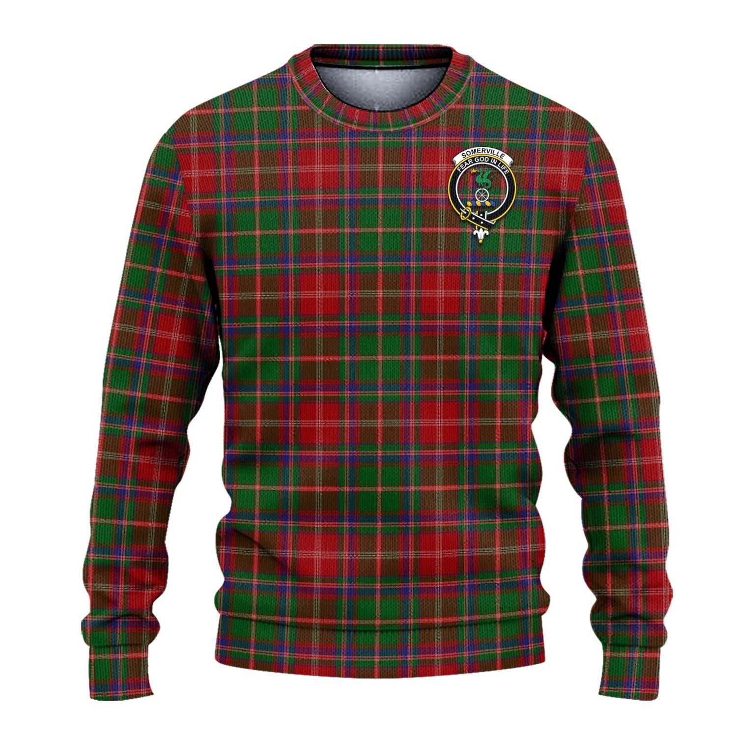 Somerville Tartan Knitted Sweater with Family Crest - Tartanvibesclothing