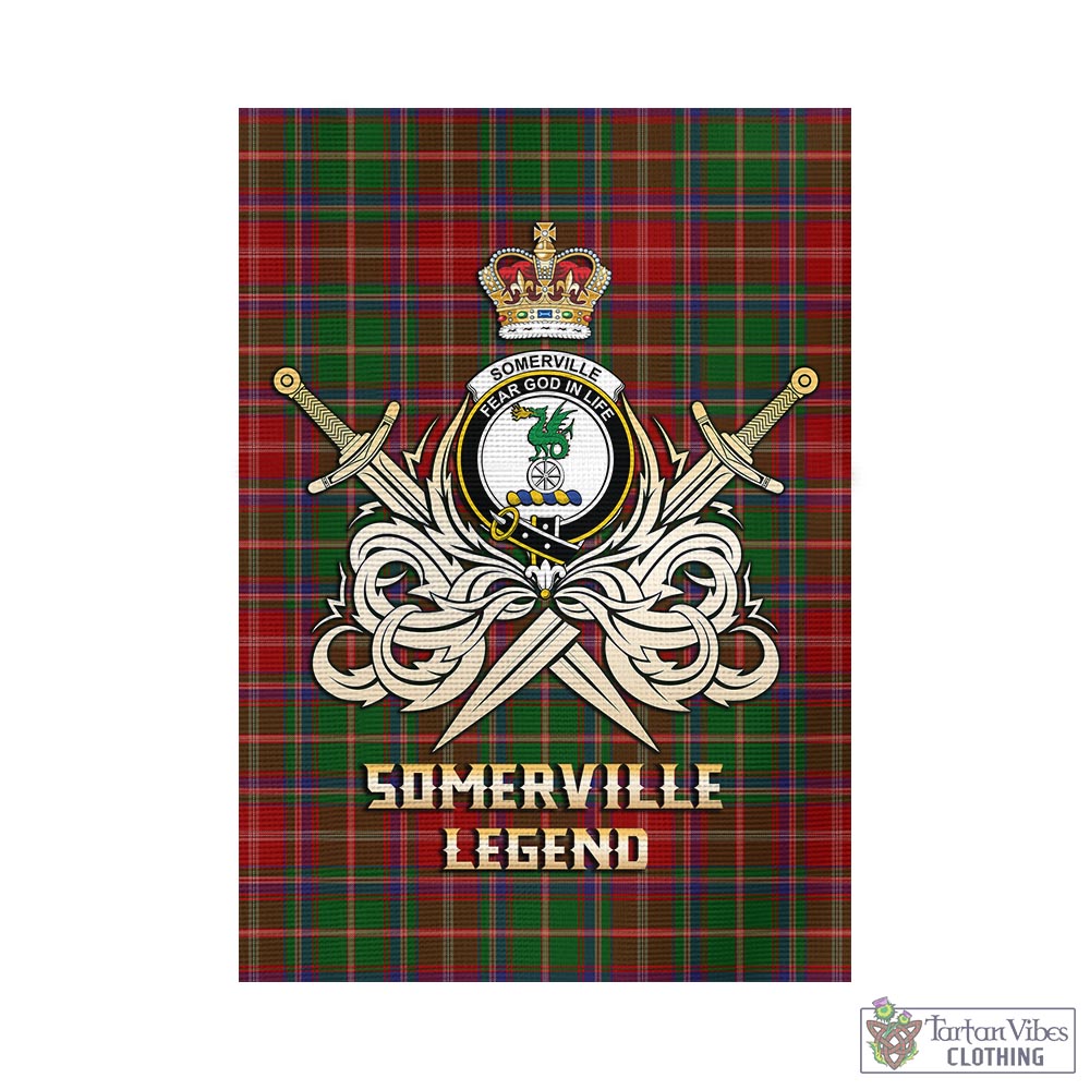 Tartan Vibes Clothing Somerville Tartan Flag with Clan Crest and the Golden Sword of Courageous Legacy