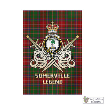 Somerville Tartan Garden Flag with Clan Crest and the Golden Sword of Courageous Legacy