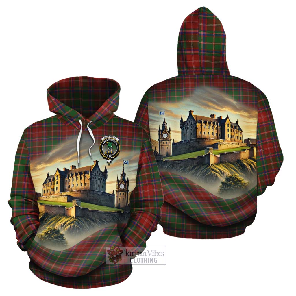Tartan Vibes Clothing Somerville Tartan Family Crest Cotton Hoodie with Scottish Ancient Castle Style