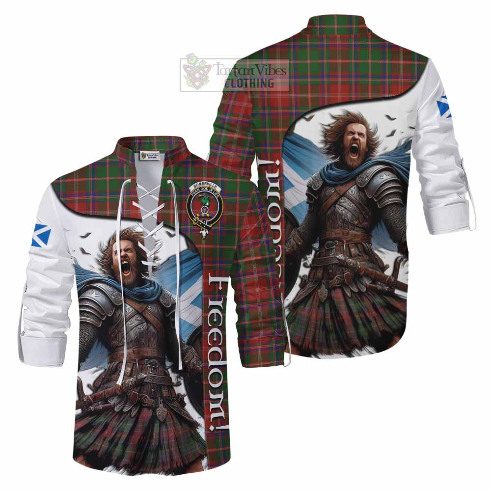 Tartan Vibes Clothing Somerville Crest Tartan Ghillie Kilt Shirt Inspired by the Freedom of Scottish Warrior