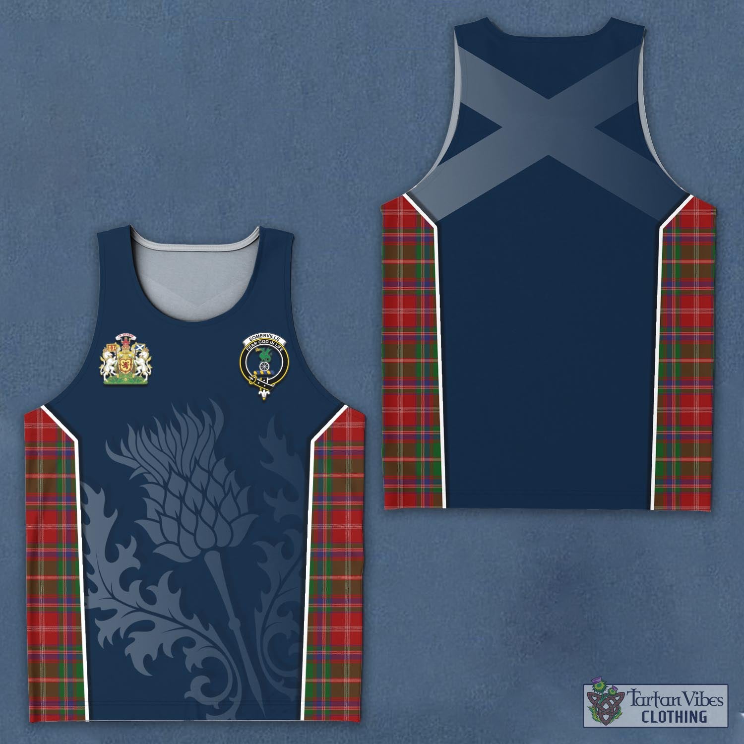 Tartan Vibes Clothing Somerville Tartan Men's Tanks Top with Family Crest and Scottish Thistle Vibes Sport Style