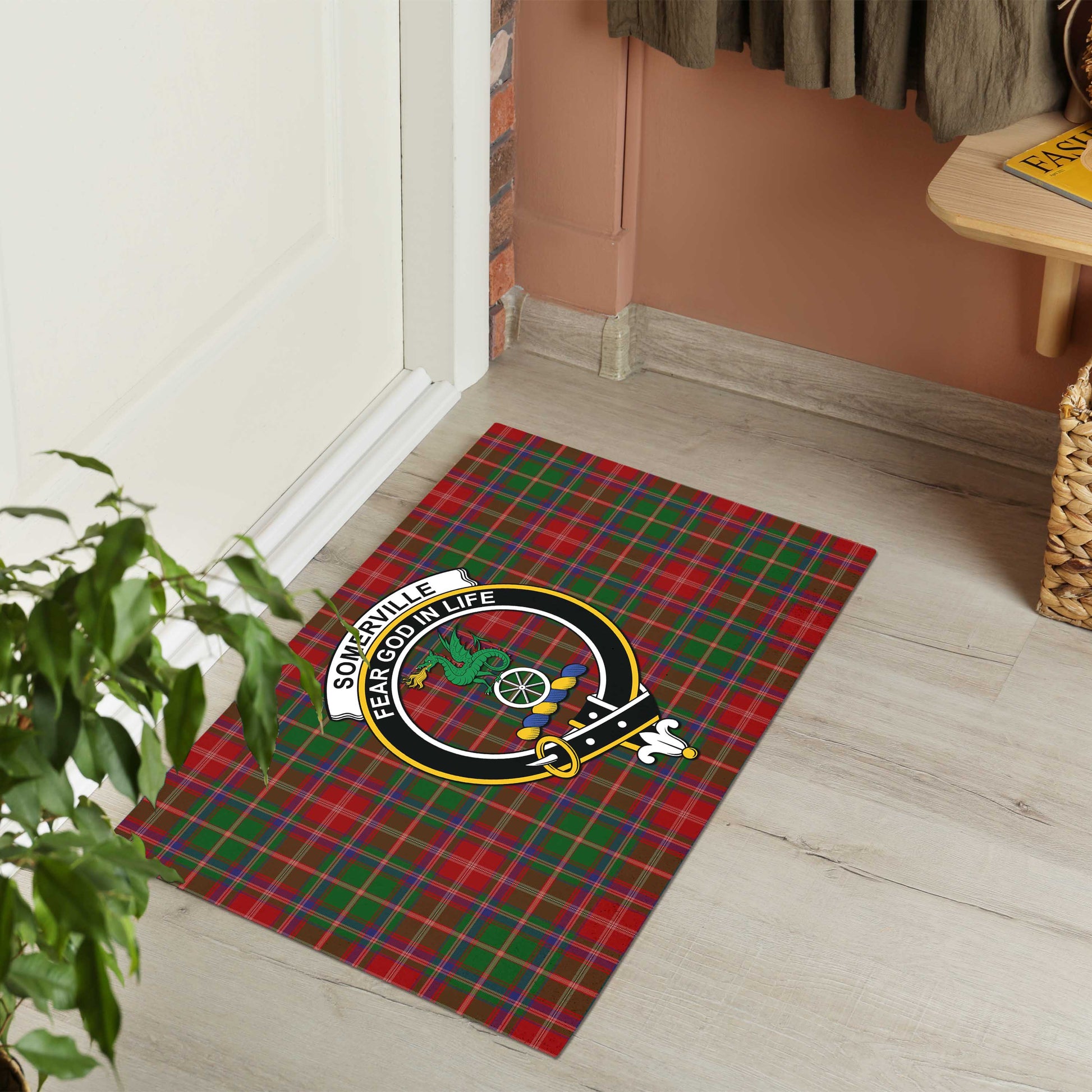 Somerville Tartan Door Mat with Family Crest - Tartanvibesclothing Shop