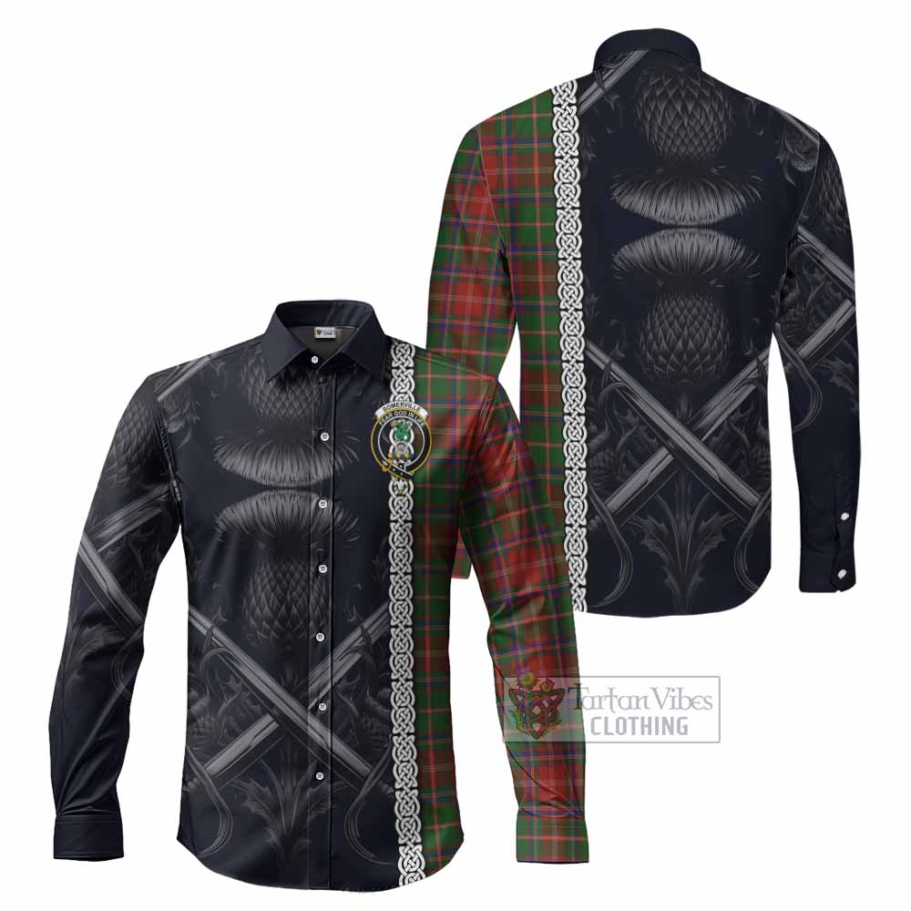 Tartan Vibes Clothing Somerville Tartan Long Sleeve Button Shirt with Family Crest Cross Sword Thistle Celtic Vibes