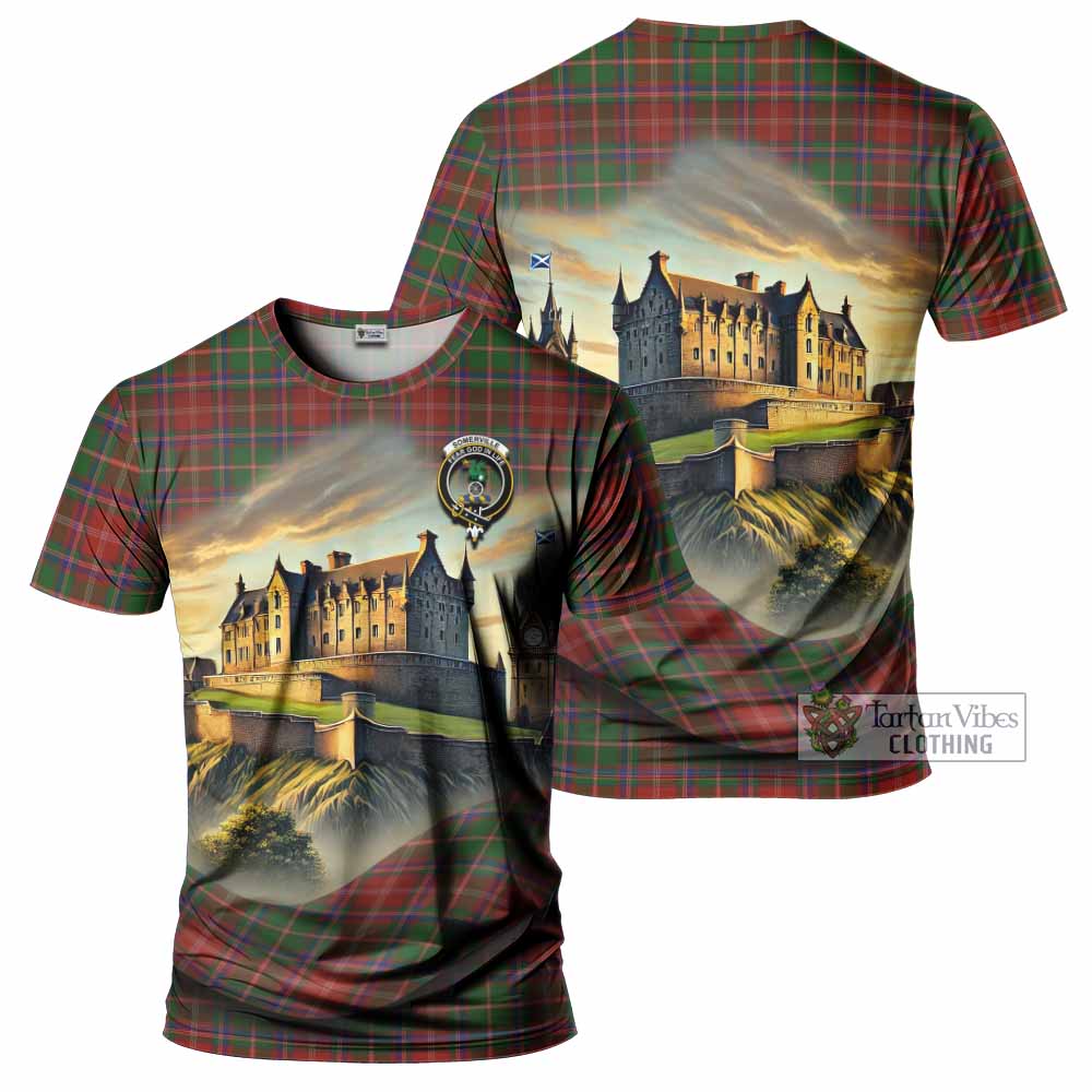 Tartan Vibes Clothing Somerville Tartan Family Crest T-Shirt with Scottish Ancient Castle Stype