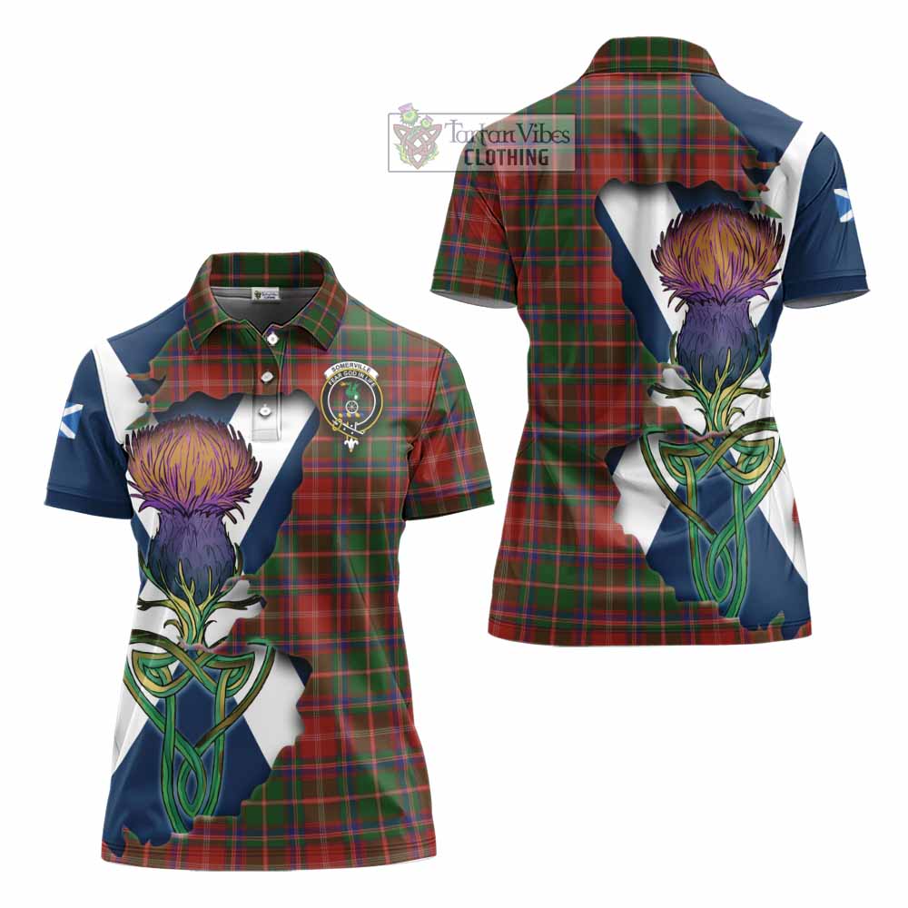 Tartan Vibes Clothing Somerville Tartan Family Crest Women's Polo Shirt Scottish Thistle Celtic Inspired