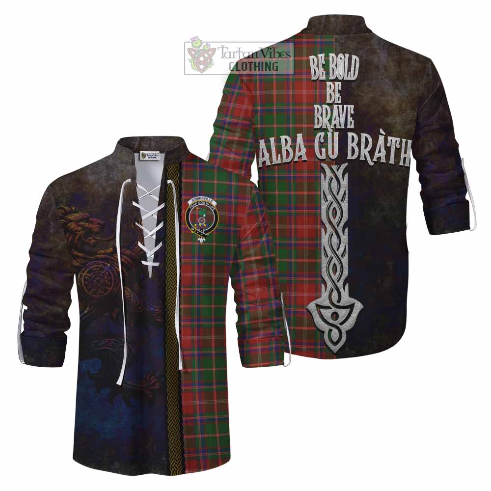 Tartan Vibes Clothing Somerville Tartan Family Crest Ghillie Kilt Shirt Alba Gu Brath Be Brave Lion Ancient Style