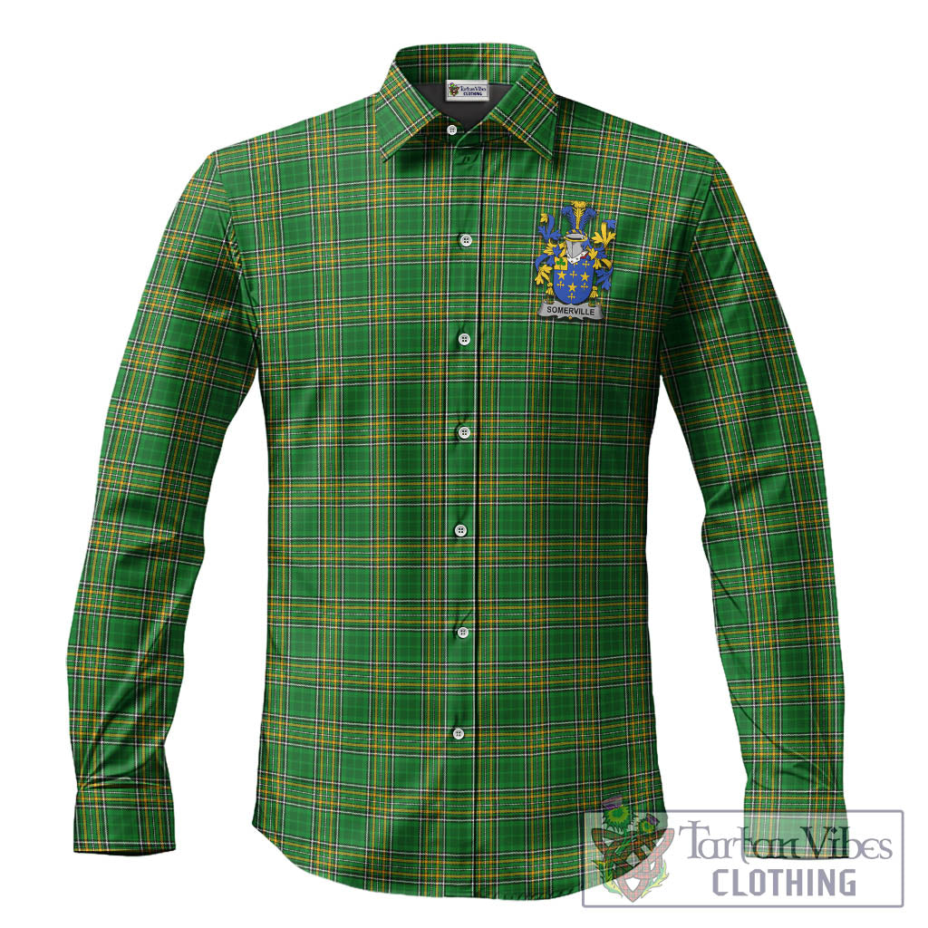 Tartan Vibes Clothing Somerville Ireland Clan Tartan Long Sleeve Button Up with Coat of Arms