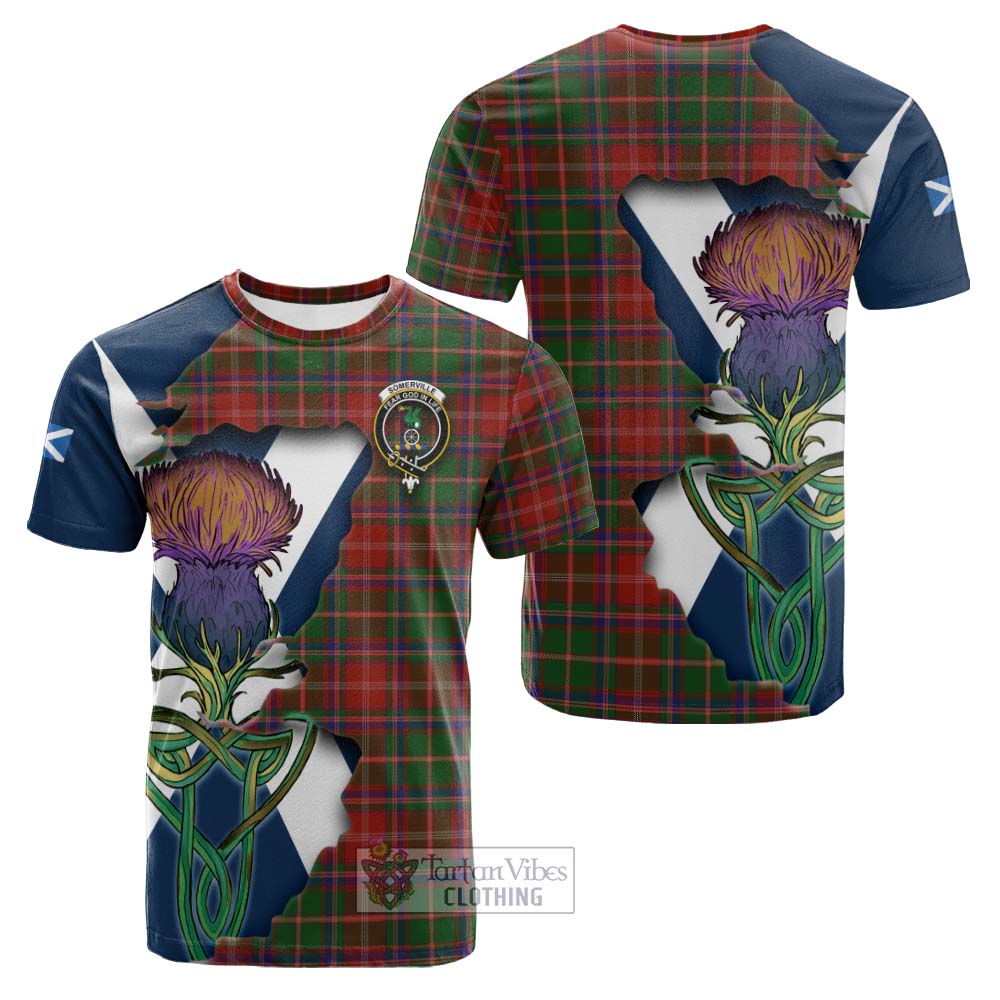 Tartan Vibes Clothing Somerville Tartan Family Crest Cotton T-shirt Scottish Thistle Celtic Inspired