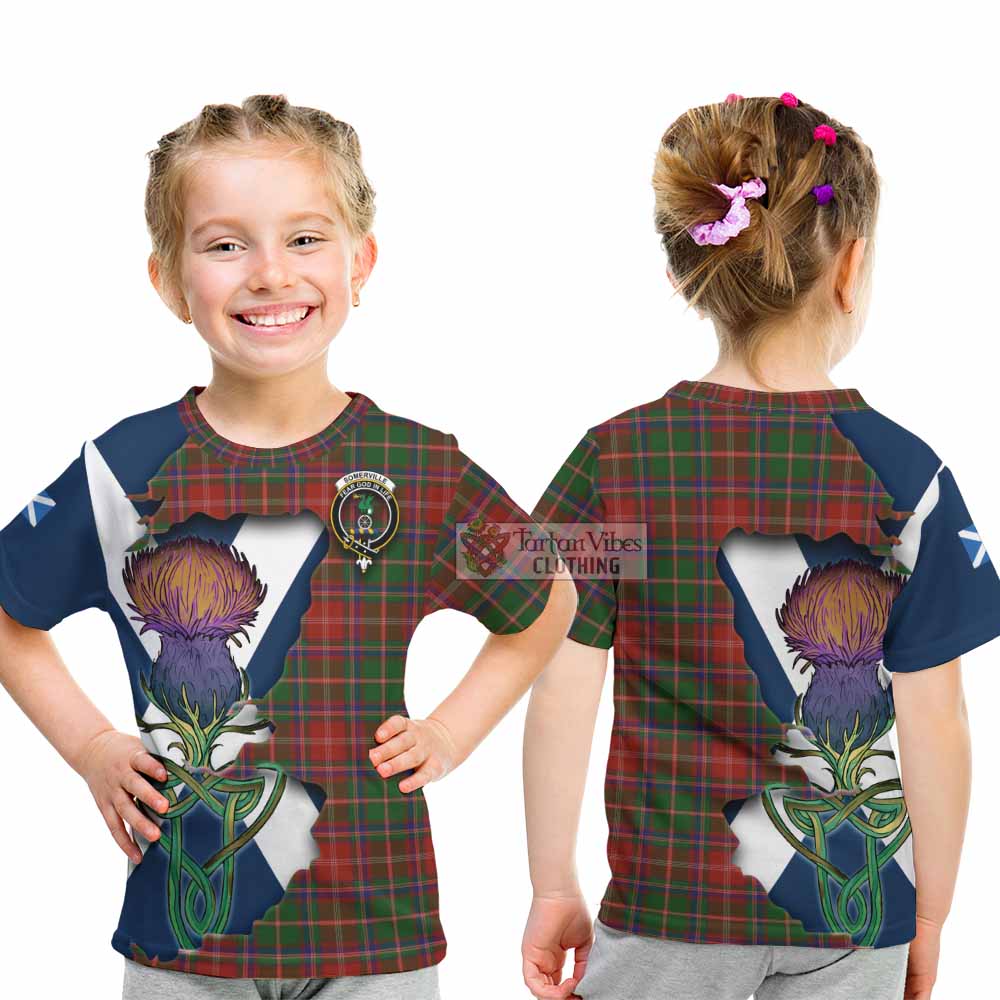 Tartan Vibes Clothing Somerville Tartan Family Crest Kid T-Shirt Scottish Thistle Celtic Inspired