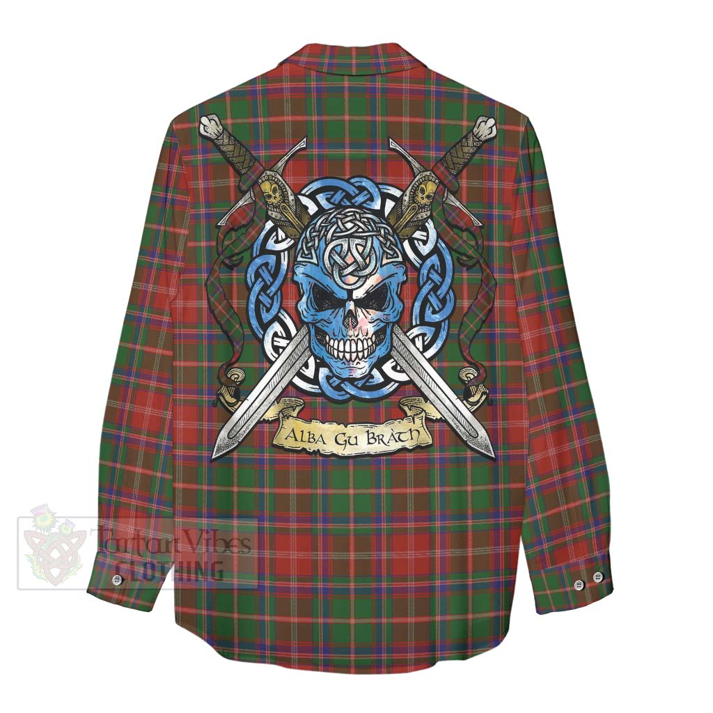 Tartan Vibes Clothing Somerville Tartan Women's Casual Shirt with Family Crest Celtic Skull Style