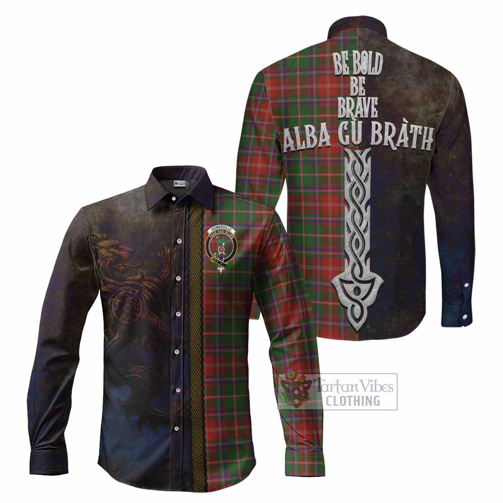 Tartan Vibes Clothing Somerville Tartan Family Crest Long Sleeve Button Shirt Alba Gu Brath Be Brave Lion Ancient Style