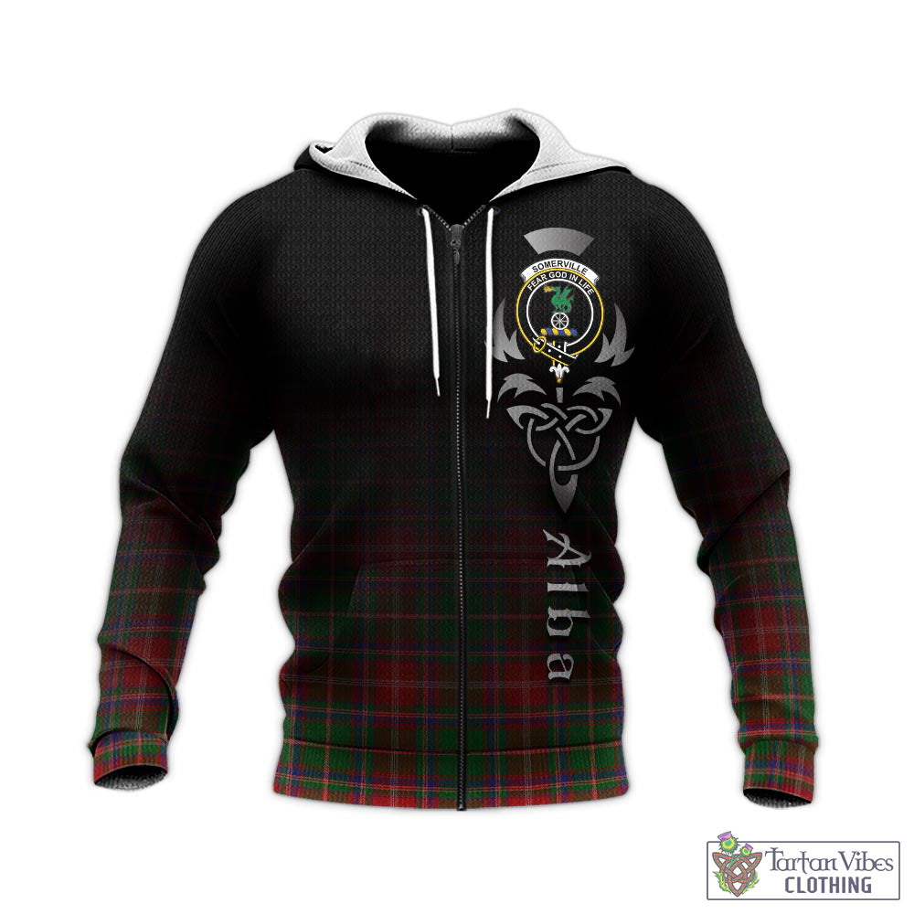 Tartan Vibes Clothing Somerville Tartan Knitted Hoodie Featuring Alba Gu Brath Family Crest Celtic Inspired