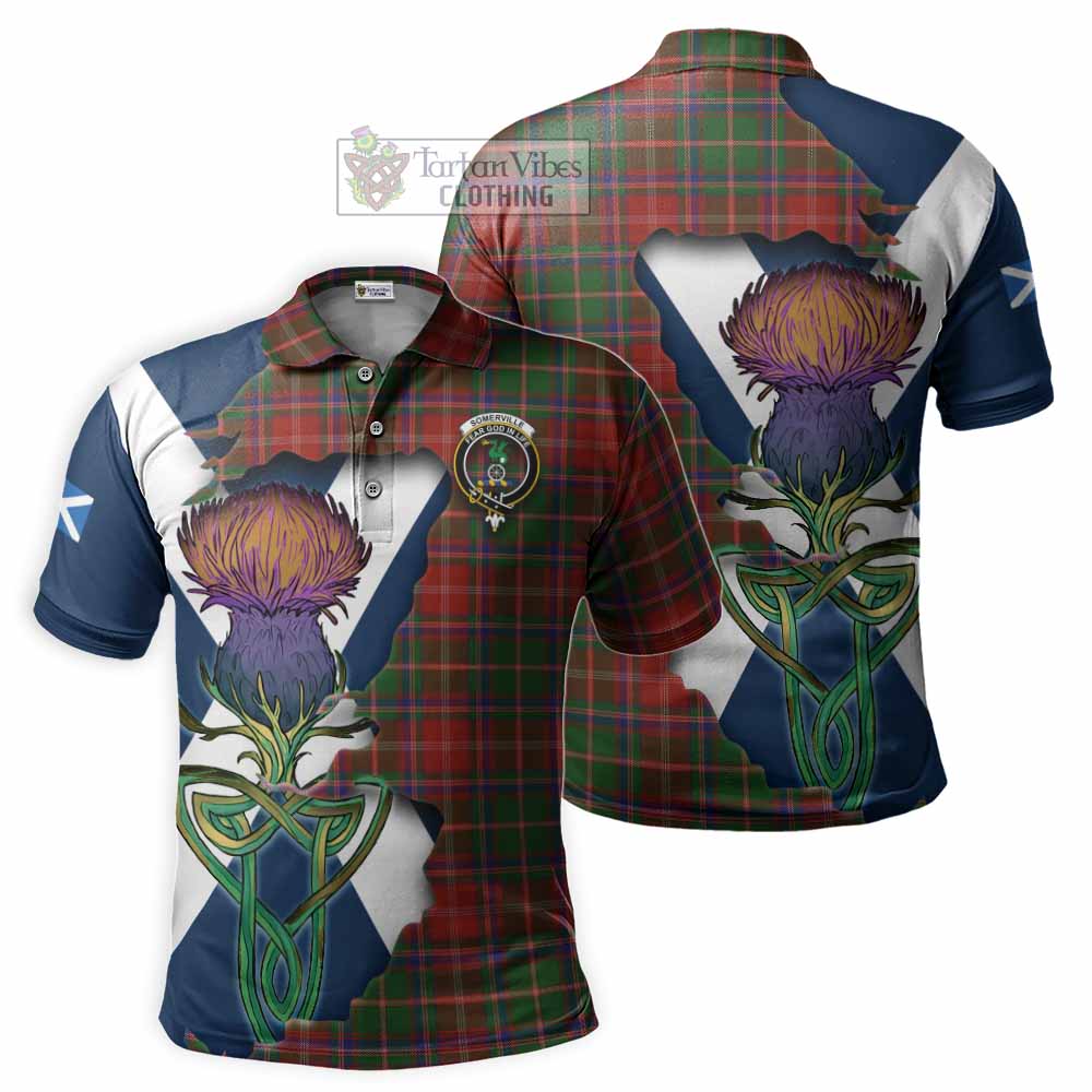 Tartan Vibes Clothing Somerville Tartan Family Crest Polo Shirt Scottish Thistle Celtic Inspired