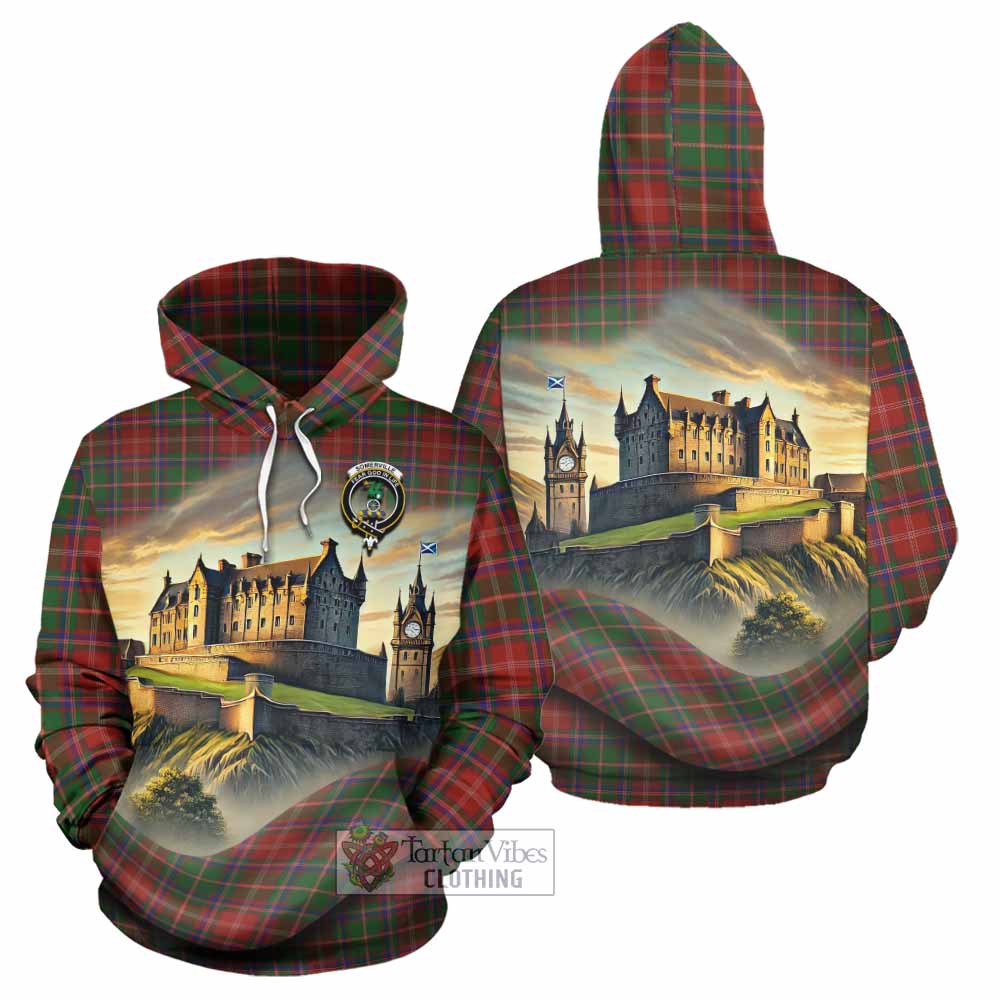 Tartan Vibes Clothing Somerville Tartan Family Crest Hoodie with Scottish Ancient Castle Style