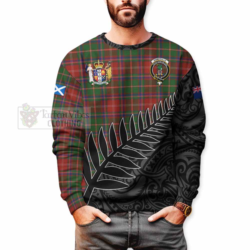 Tartan Vibes Clothing Somerville Crest Tartan Sweatshirt with New Zealand Silver Fern Half Style