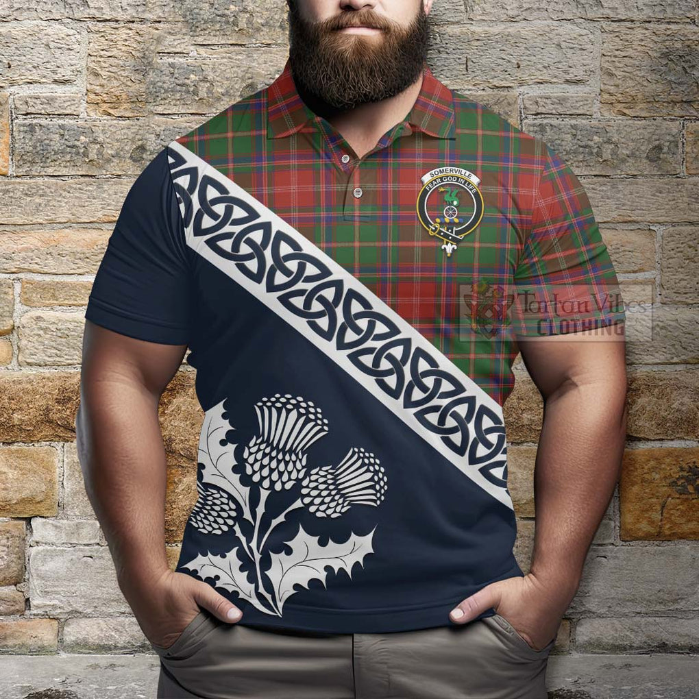 Somerville Tartan Polo Shirt Featuring Thistle and Scotland Map