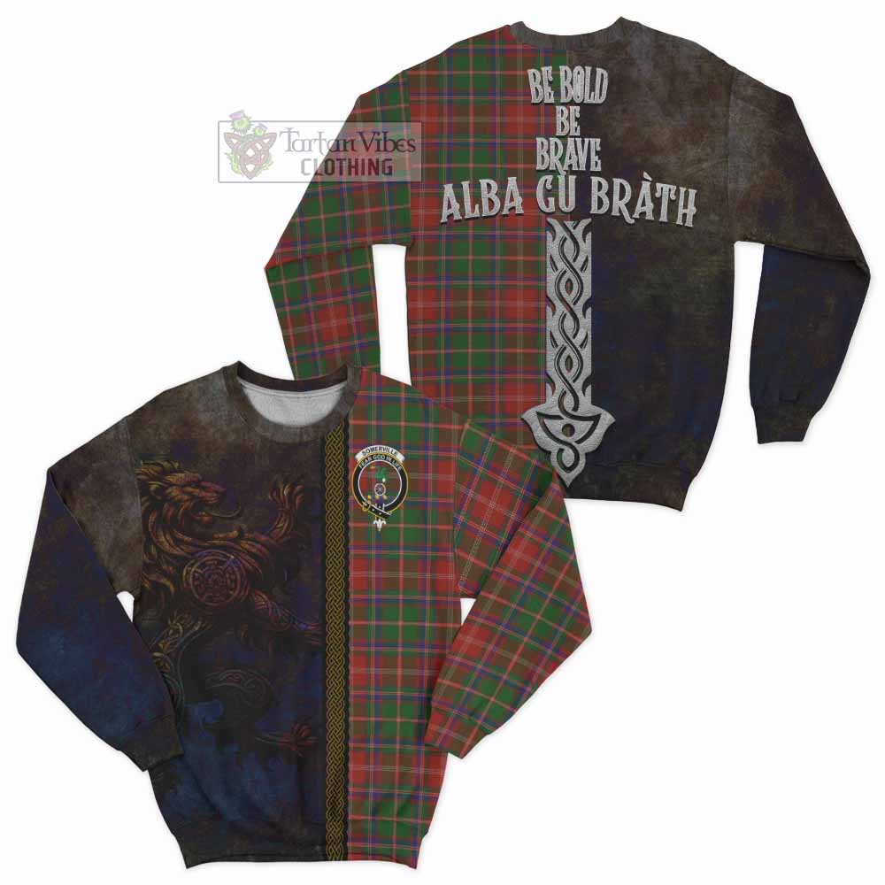 Tartan Vibes Clothing Somerville Tartan Family Crest Sweatshirt Alba Gu Brath Be Brave Lion Ancient Style