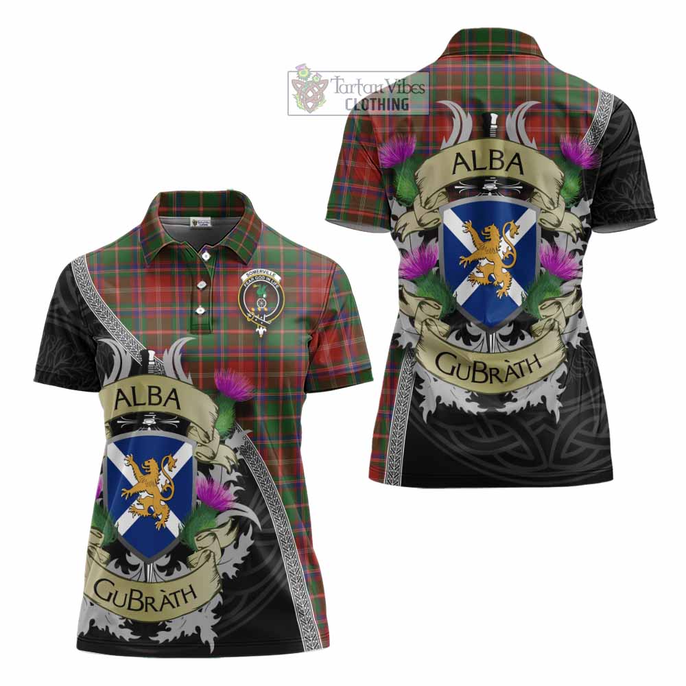 Tartan Vibes Clothing Somerville Tartan Family Crest Women's Polo Shirt Lion Rampant Royal Thistle Shield Celtic Inspired