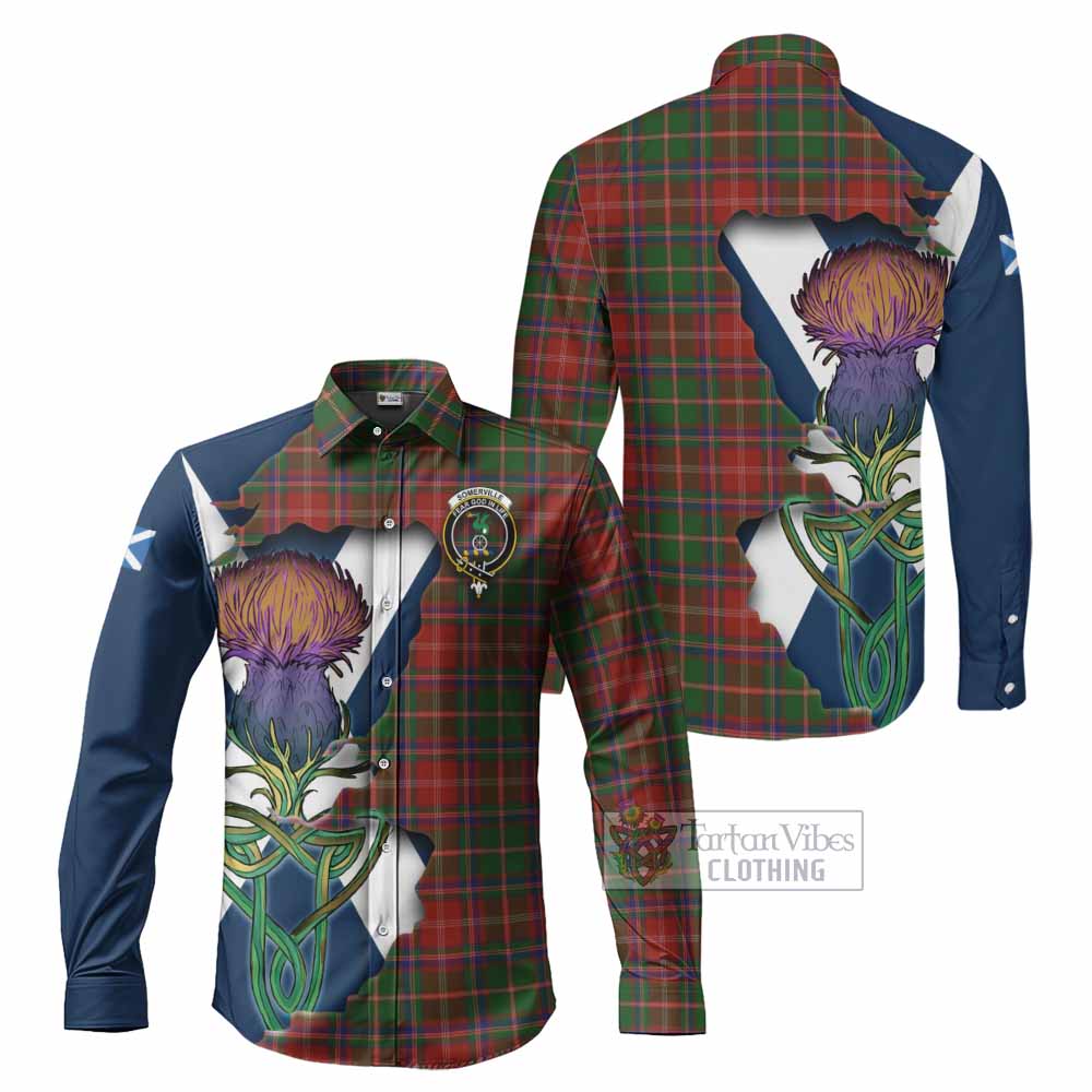 Tartan Vibes Clothing Somerville Tartan Family Crest Long Sleeve Button Shirt Scottish Thistle Celtic Inspired
