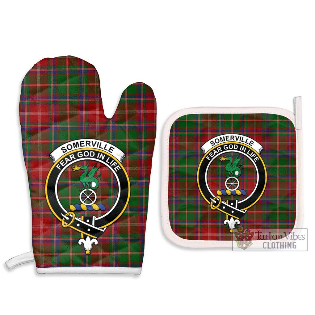 Somerville Tartan Combo Oven Mitt & Pot-Holder with Family Crest Combo 1 Oven Mitt & 2 Pot-Holder White - Tartan Vibes Clothing